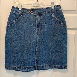Jean Skirt, Size 8, Above Knee, Zipper Front, Front & Back Pockets, Worn 1x, EUC